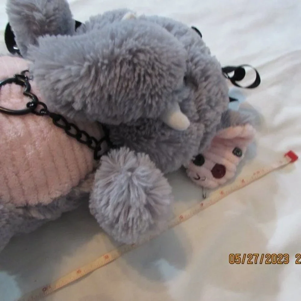 ELEPHANT PLUSH STUFFIE BACKPACK PURSE HAND SEWN PUNK GOTH ZIPPER BACK